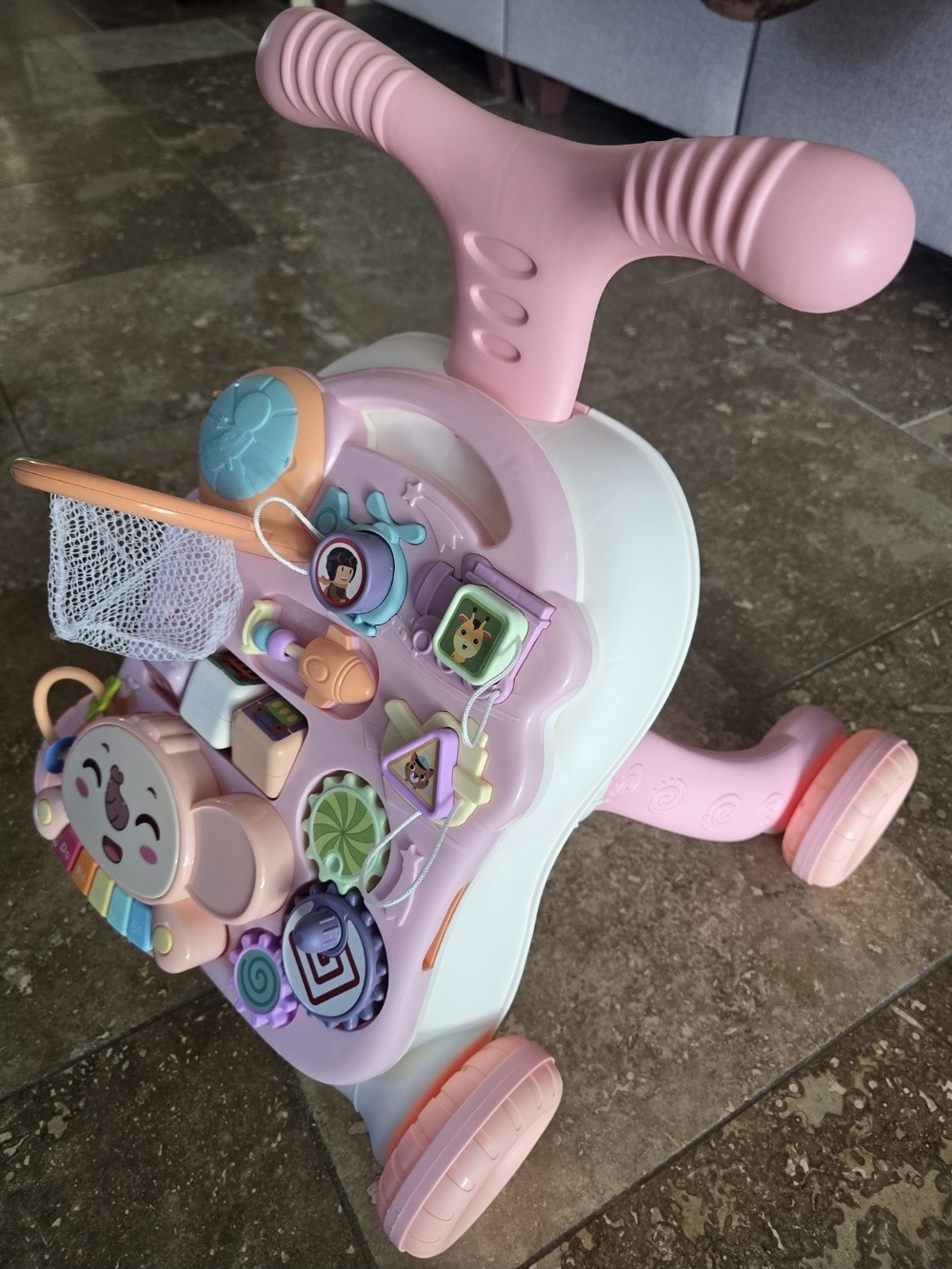 Interactive Pink Baby Push Walker Activity Toy with Musical Play Panel